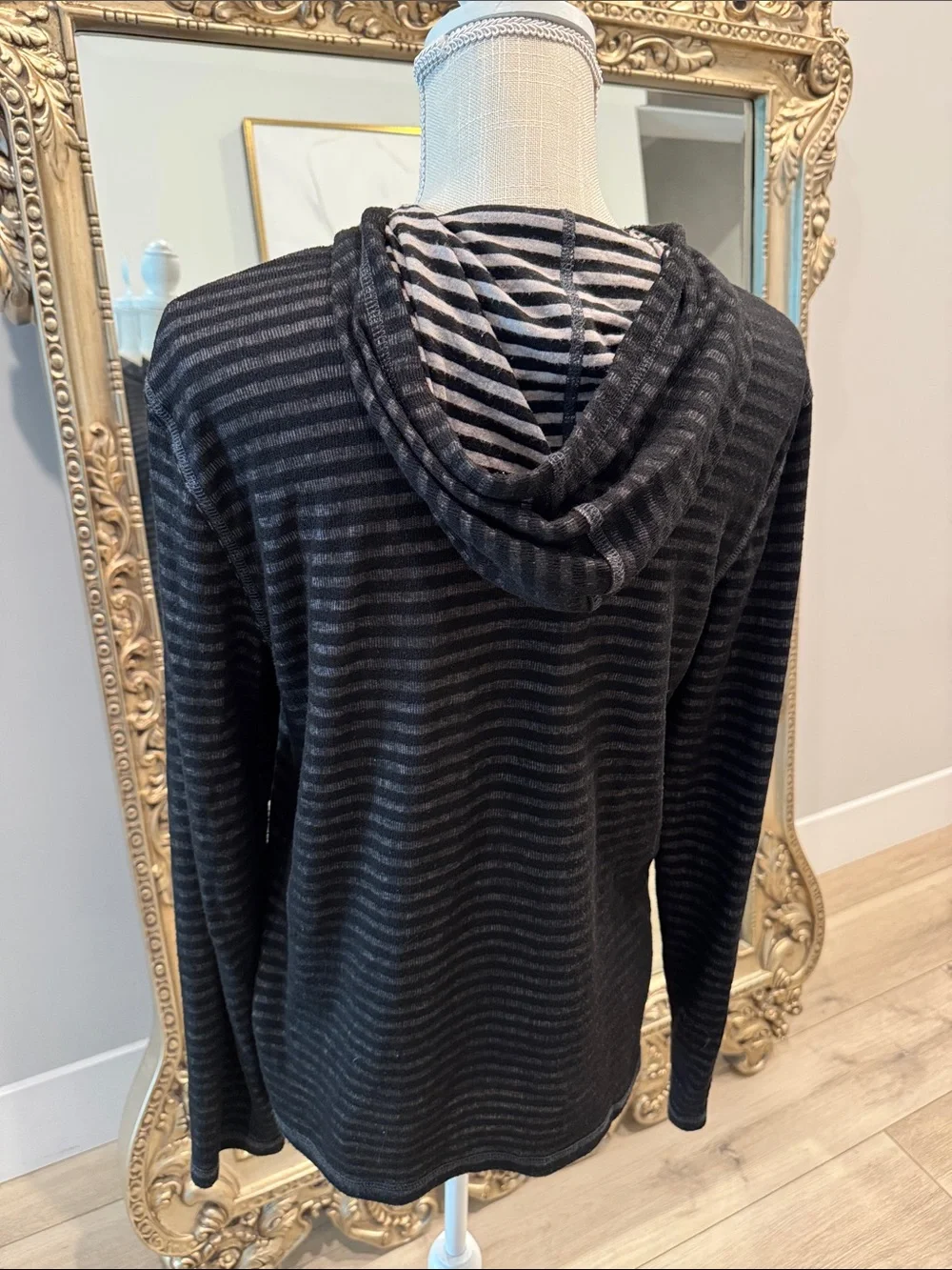 Forever 21 Black & Gray Striped Hooded Pullover